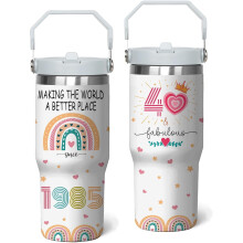40-oz-Edelstahlbecher zum 40. Geburtstag mit Henkel und Strohhalm – Passend für das Geburtsjahr 1985, ideales Geschenk für Frauen
