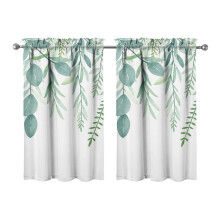 Vintage Green Leaves Tier Kitchen Curtains for Bathroom Living Rod Pocket Window Drapes 28"x39" 2 Panels Window Treatment Tiers