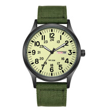 Orologio tattico militare da uomo con numeri arabi, scala 24 ore, lancette luminescenti, cinturino in nylon, quadrante grande, data e giorno –