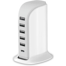 40W 5-Port USB Charging Station with Smart IC, Type-C 3A, Compatible with iPhone, iPad, Tablets & Smartphones
