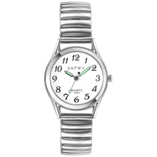 Ultradun quartzhorloge voor dames: wijzerplaat met grote Arabische cijfers, lichtgevende wijzers, elastische horlogeband.