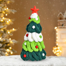 Flocked Mini Christmas Tree 13.7" - Pre-Decorated with Berries & Gold Accents, Cordless Tabletop Desktop Office Holiday Decor