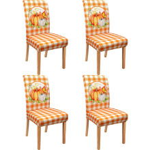 Set van 4 stoelhoezen met herfstprint en pompoenmotief, rekbaar.