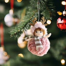 Pink & White Christmas Tree Doll Ornament – Cloth Hanging Pendant, Small Holiday Decor, Compatible with Xmas Trees