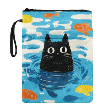 Black Cat Book Cover Sleeve – 300D Polyester, Zip Closure