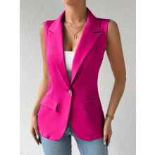Women's Sleeveless Vest Blazer, Casual Open Front Work Office Top, L