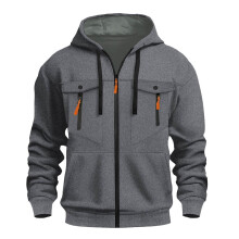 SYMOID Men’s Size S Dark Gray Full Zip Hoodie - 100% Polyester, Easy-Care with Zipper Pockets for Casual Daily Outings & Gym Wear