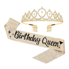 Pretyzoom 1 Set of Reusable Birthday Crown and Birthday Sashes for Women Satin Cloth
