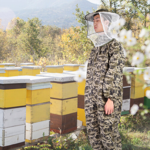 Gray Five Pointed Star Pattern One Piece Round Hat Anti Bee Biting Beekeeping Clothes Suit(XL ) 2