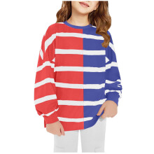 Striped Girls Sweatshirt, Crew Neck Long Sleeve Pullover – Blue, Size 5-6 Years, Fall/Winter Casual Outwear, Compatible with Kids