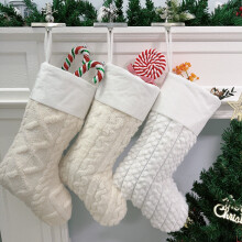 3-Pack Large White Plush Christmas Stockings, Fuzzy Textured Holiday Decor for Fireplace, Compatible with Xmas Decor