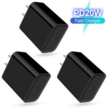 3PCS20W USB-C PD nástenný nabíjací blok, rýchlonabíjací napájací adaptér, kompatibilný so zariadeniami s USB-C, tmavočierny