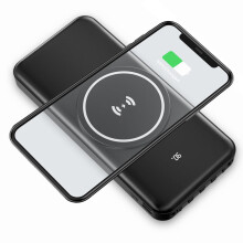 10 000 mAh magnetická bezdrôtová powerbanka, batériový zdroj s káblom USB-C a LED displejom batérie, kompatibilná s iPhone, čierna