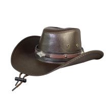 Sombrero de vaquero de moda con ala ancha y correa ajustable para la barbilla, accesorios de disfraz color café.