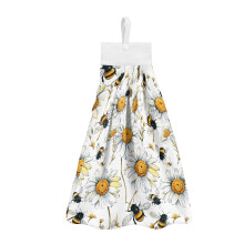 Bee & Daisy Hand Towels Set of 2 – Quick-Dry, Absorbent, Decorative Bathroom/Kitchen Towels with Button Loop