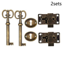 6 stk. erstatningslås i antikk vintage-stil i bronse med nøkkelverktøy
