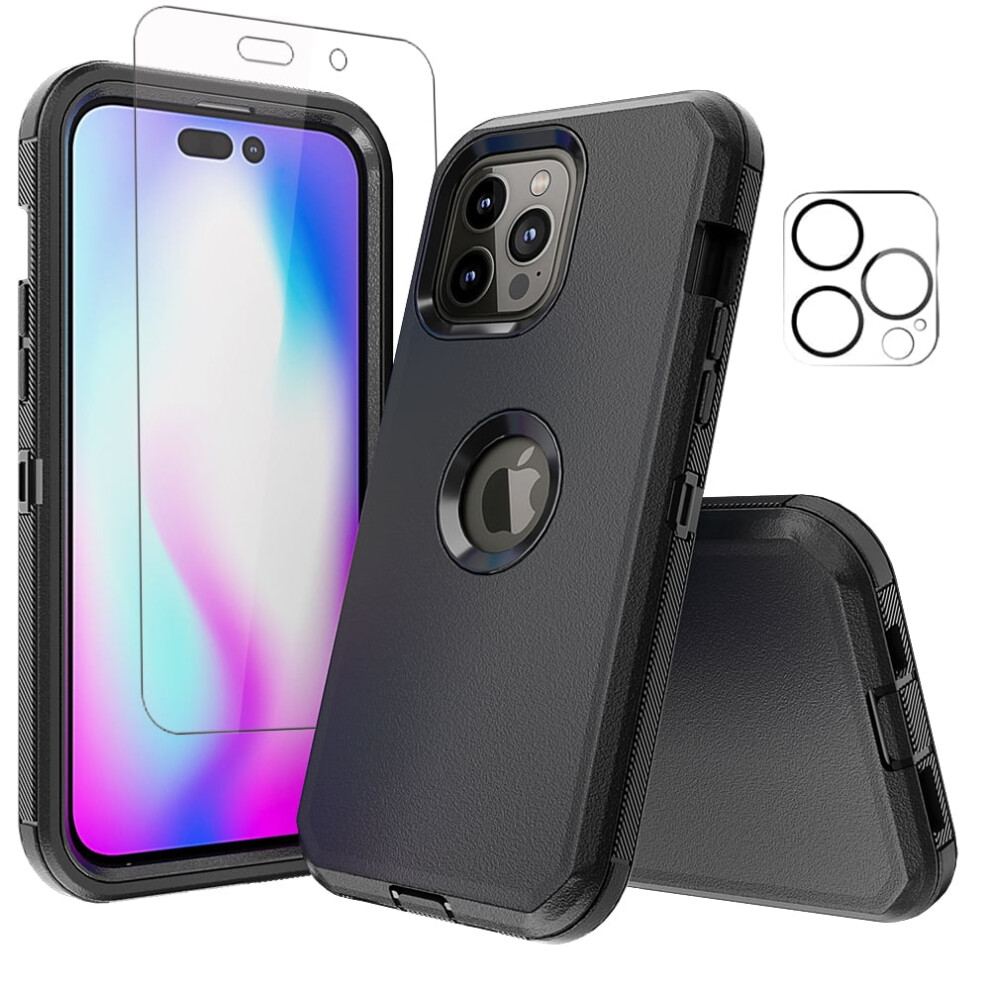 Compatible With Iphone 14 Pro Max Case + Screen & Camera Lens Protectors, Heavy-Duty Shockproof Case For 6.7" Black 9028731009476