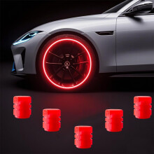 5 Glow-in-Dark Tire Valve Caps + Fluorescent Gauge, Universal, Compatible with Cars, Trucks, SUVs, Motorcycles, Bikes