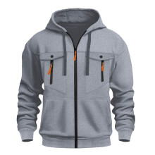 SYMOID Men's 100% Polyester Gray XL Full Zip Hoodie - Classic Fit with Chest Zip Pockets & Kangaroo Pocket, Easy Care for Gym/Daily Wear/Layering