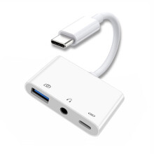 Adaptador de corriente CY Tipo C USB-C a audio AUX de 3,5 mm y USB 2.0 OTG Tipo A hembra con adaptador de carga PD compatible con portátiles,