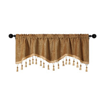 Bojtos konyhai függöny karnis, rojtos rúddal, zsebes rövid függöny (145 cm x 40 cm, kávébarna), kompatibilis a standard rudakkal