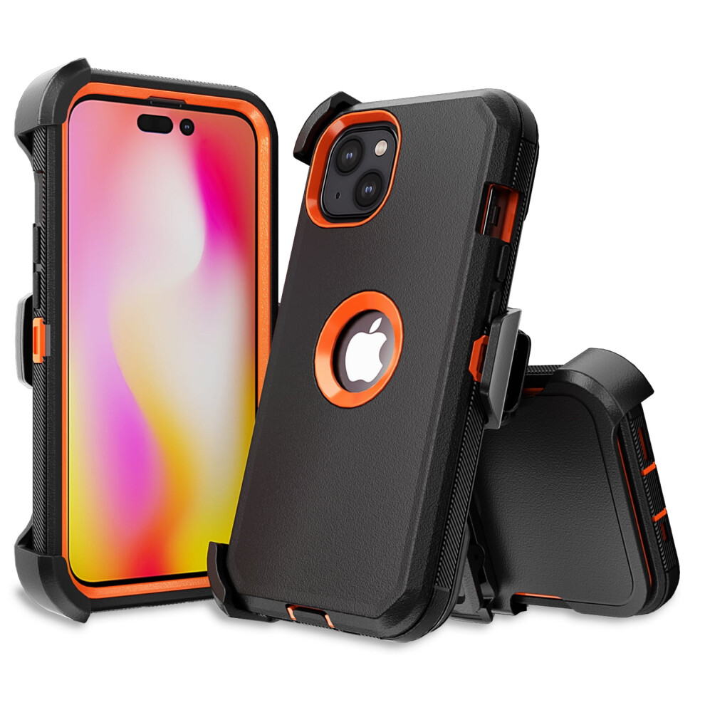 Compatible With Iphone 14 Plus Case W/ Belt-Clip Holster, Heavy-Duty Shockproof Protective Case For Iphone 14 Plus 6.7", + Black/Orange 9028731008769