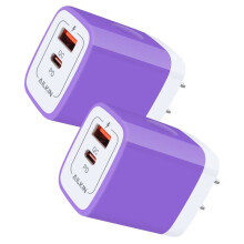 2 stk. 20 W PD USB-C-blokklader, QC3.0 dobbel USB-vegglader, hurtiglading, lilla, kompatibel med USB-C-enheter