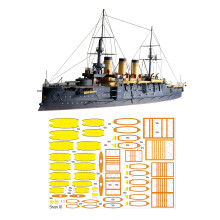 DIY-Modellbausatz für ein Militärschiff aus Papier: Schlachtschiff Oslabya der russischen Marine – eine elegante und retro-elegante Dekoration.