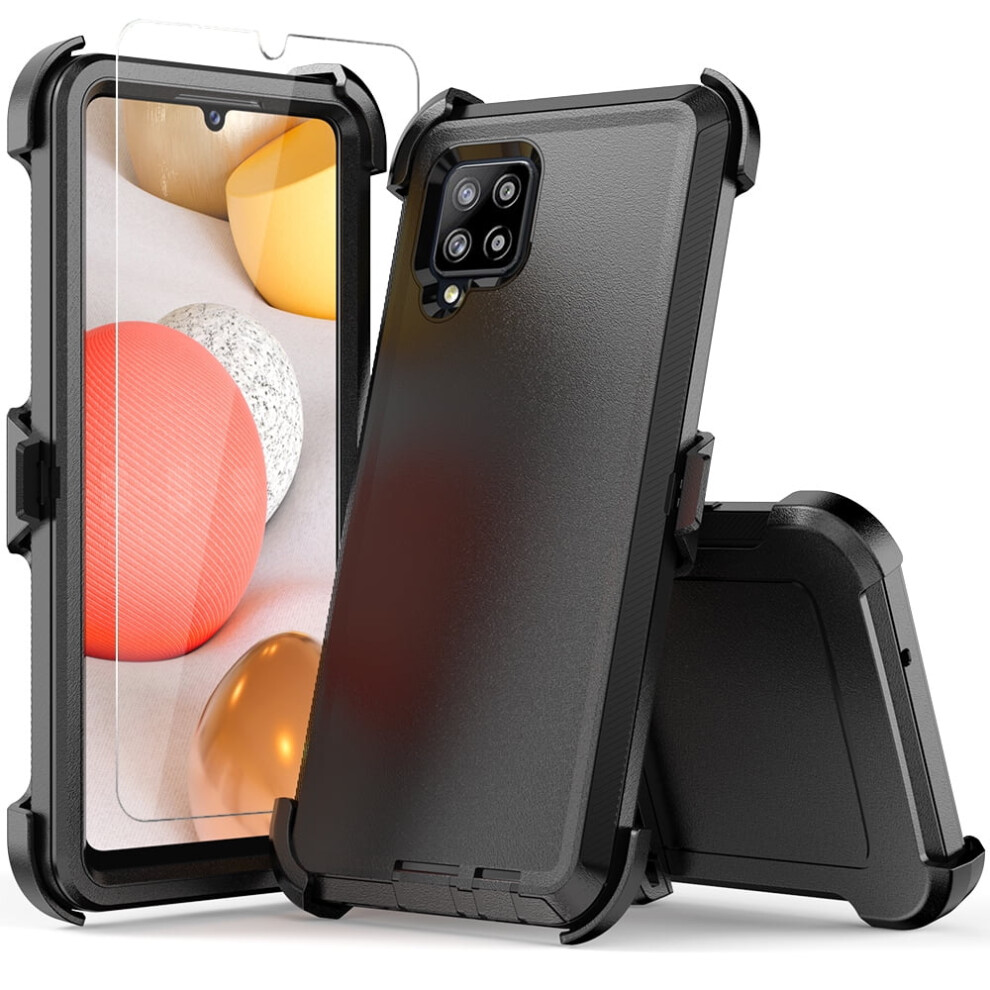 Compatible With Samsung Galaxy A42 5G Case +Screen Protectors+ Belt-Clip Holster, Cover Military Grade Shockproof Heavy Duty Black 9028731006314