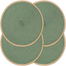 Round Placemats Set of 4, 15" Braided Handwoven, Heat-Resistant & Non-Slip, Wipeable Thin-Edge Mats for Indoor/Outdoor Use