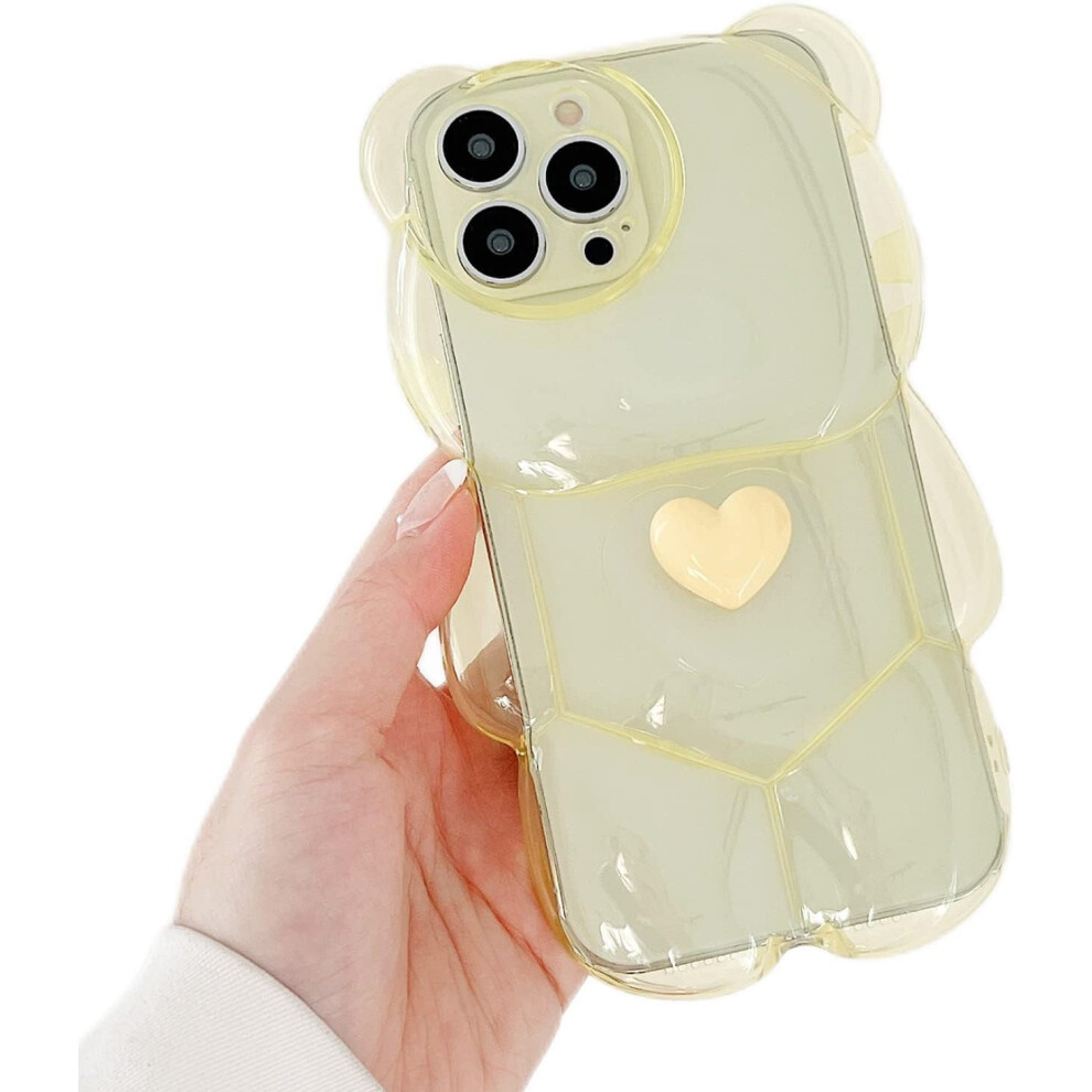 Cute Cartoon Bear Clear Case For Iphone 14 Pro Max Â Kawaii 3D Heart, Soft Tpu Shockproof Cover 9479868074606