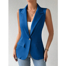 Women's Sleeveless Vest Blazer, Casual Open Front Work Office Top, L