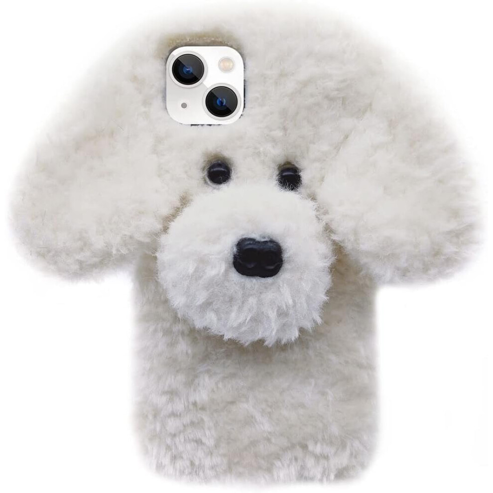 Cute Plush Dog Iphone Xr Case Â Kawaii 3D Furry Cover, Soft Tpu Shockproof Protective Case For Women & Girls, White 9479868076006