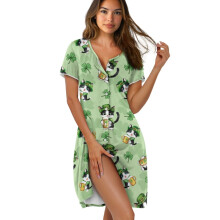 Women's Soft Nightgown - Cozy Short Sleeve Sleep Dress, Loungewear, House Coat, Compatible with 2XL, St. Patrick’s Day Theme