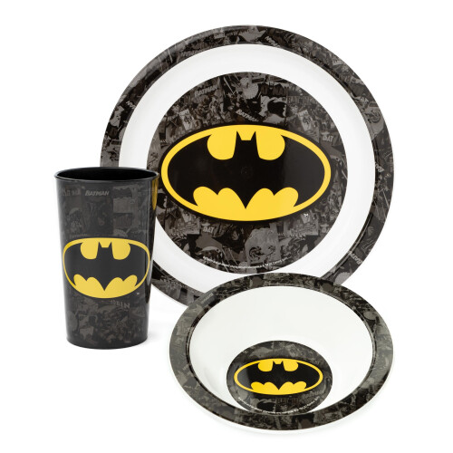 DC Comics DC Comics Batman 3 Piece Tableware Set (Unisex Kids Black)