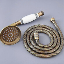 (Style A) Antique Brass Ceramics Telephone Hand Held Shower Head & 1.5 m Hose Water Saving Handheld Sprayer Shower Set Nhh116