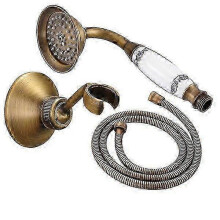 (Style B) Antique Brass Ceramics Telephone Hand Held Shower Head & 1.5 m Hose Water Saving Handheld Sprayer Shower Set Nhh116
