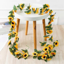2 Pack Artificial Sunflower Garland Silk Sunflower Vine Artificial Flowers Green Leaves Fabric Flora