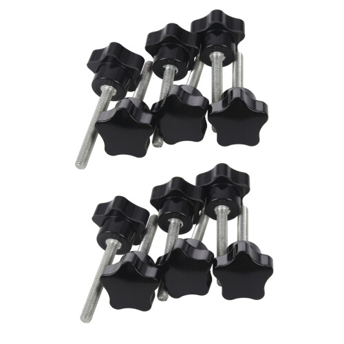 12 Pcs M6 x 50 mm Locking Star-Shaped Plastic  Male Thread Knob Grip