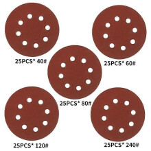 5" Round Polishing Discs - Grit 40-125, 8 Holes, 125pcs