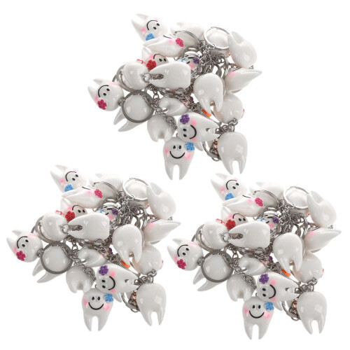 60 Pcs Keychain Key  Hang Tooth Shape Cute Dental Gift