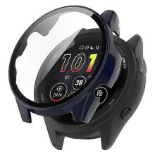(DarkBlue) Compatible For Garmin Forerunner 265S Anti-scratch PC Watch Case with Tempered Glass Screen Protector