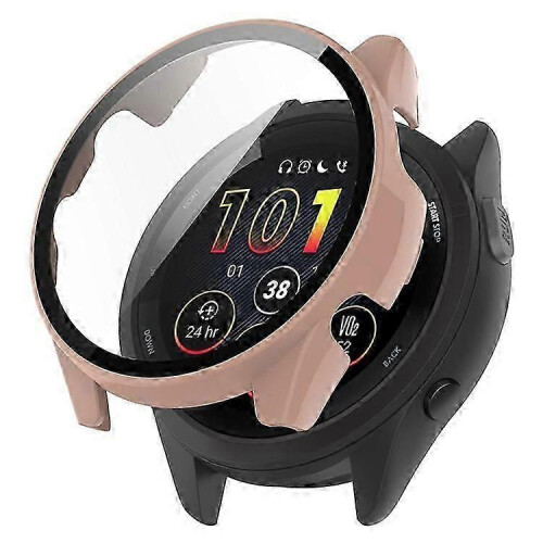 (Pink) Compatible For Garmin Forerunner 265S Anti-scratch PC Watch Case with Tempered Glass Screen Protector
