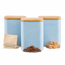 Cooks Professional 3 Piece Embossed Kitchen Storage Set with Bamboo Lids | Blue