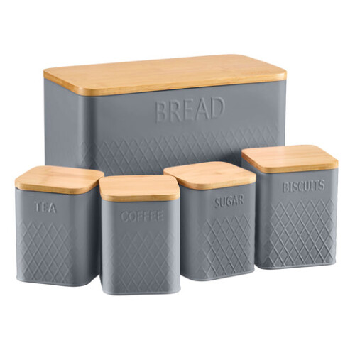 Cooks Professional Cooks Professional 5 Piece Square Kitchen Storage Set with Bamboo Lids | Dark Grey