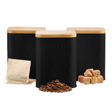 Cooks Professional 3 Piece Square Kitchen Storage Set with Bamboo Lids | Black