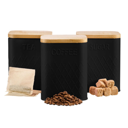 Cooks Professional Cooks Professional 3 Piece Square Kitchen Storage Set with Bamboo Lids | Black
