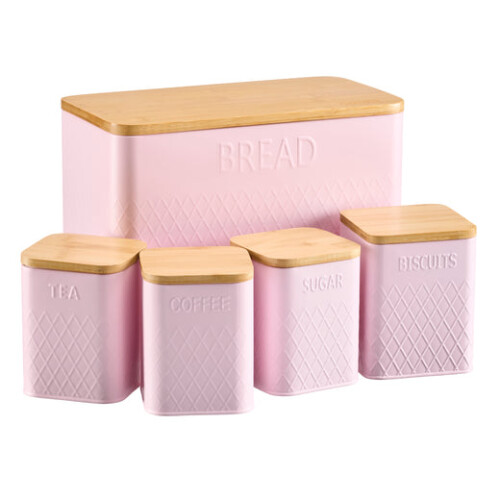 Cooks Professional Cooks Professional 5 Piece Embossed Kitchen Storage Set with Bamboo Lids | Pink