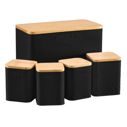 Cooks Professional Cooks Professional 5 Piece Square Kitchen Storage Set with Bamboo Lids | Black