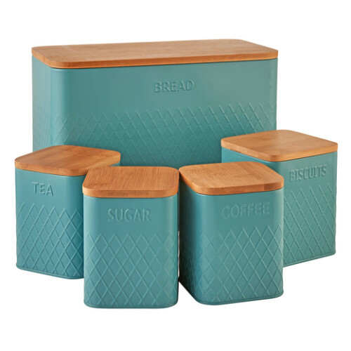 Cooks Professional Cooks Professional 5 Piece Square Kitchen Storage Set with Bamboo Lids | Teal